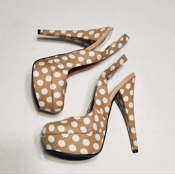 Bebe Kenley Polka Dot Platform Slingback Stiletto Heel Pump Beige/White 7.5 M - Picture 3 of 10